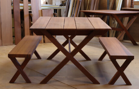 picnic table and bench set view from side